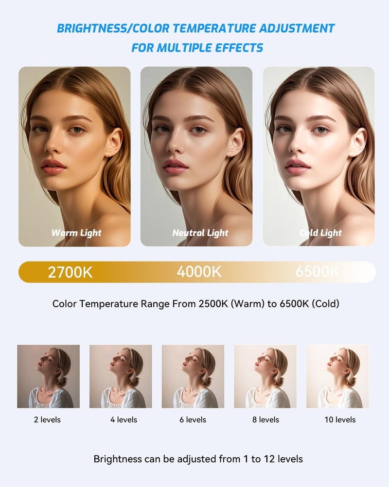 DUIDESHI 5000 mAh Portable Selfie Light for iPhone: Rechargeable Phone Fill Lights, Ring Light for Camera Picture, Makeup Photo, Video Conferences, Laptop Use, Zoom Meetings, TikTok, Vlog Photography - Image 5